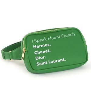 LA TC  8” W X 5” H X 2” Stylish Green Crossbody BELT Bag & Gold Accent LUXURY